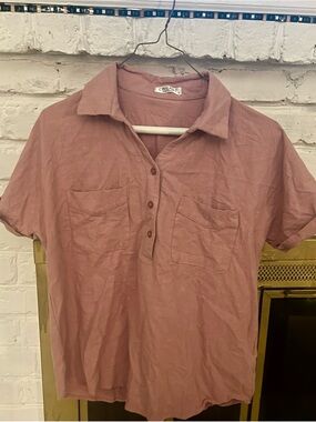 CHIGANT Dusty Rose 100% Cotton Textured Camp Shirt Small